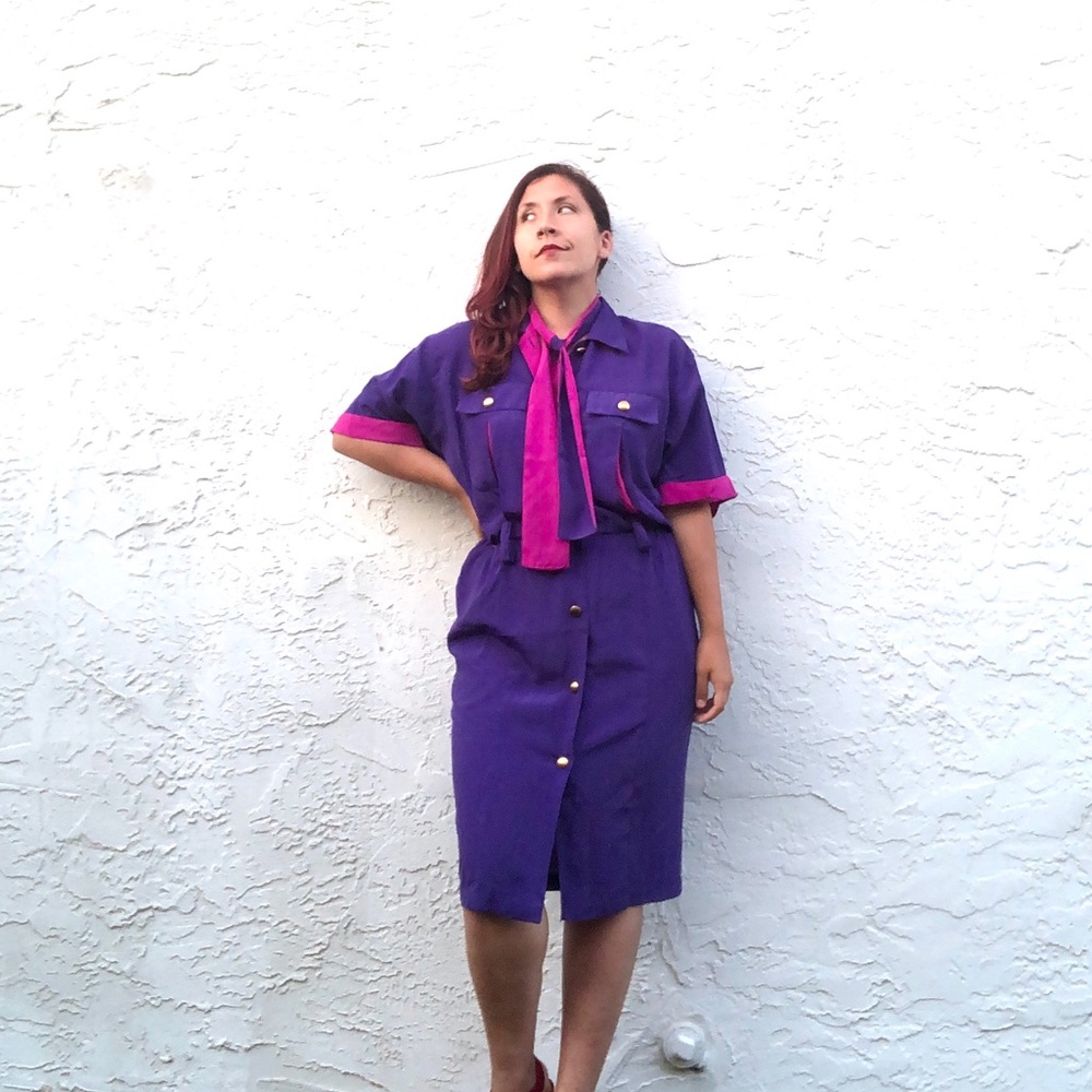 Vintage pink and purple dress with matching belt